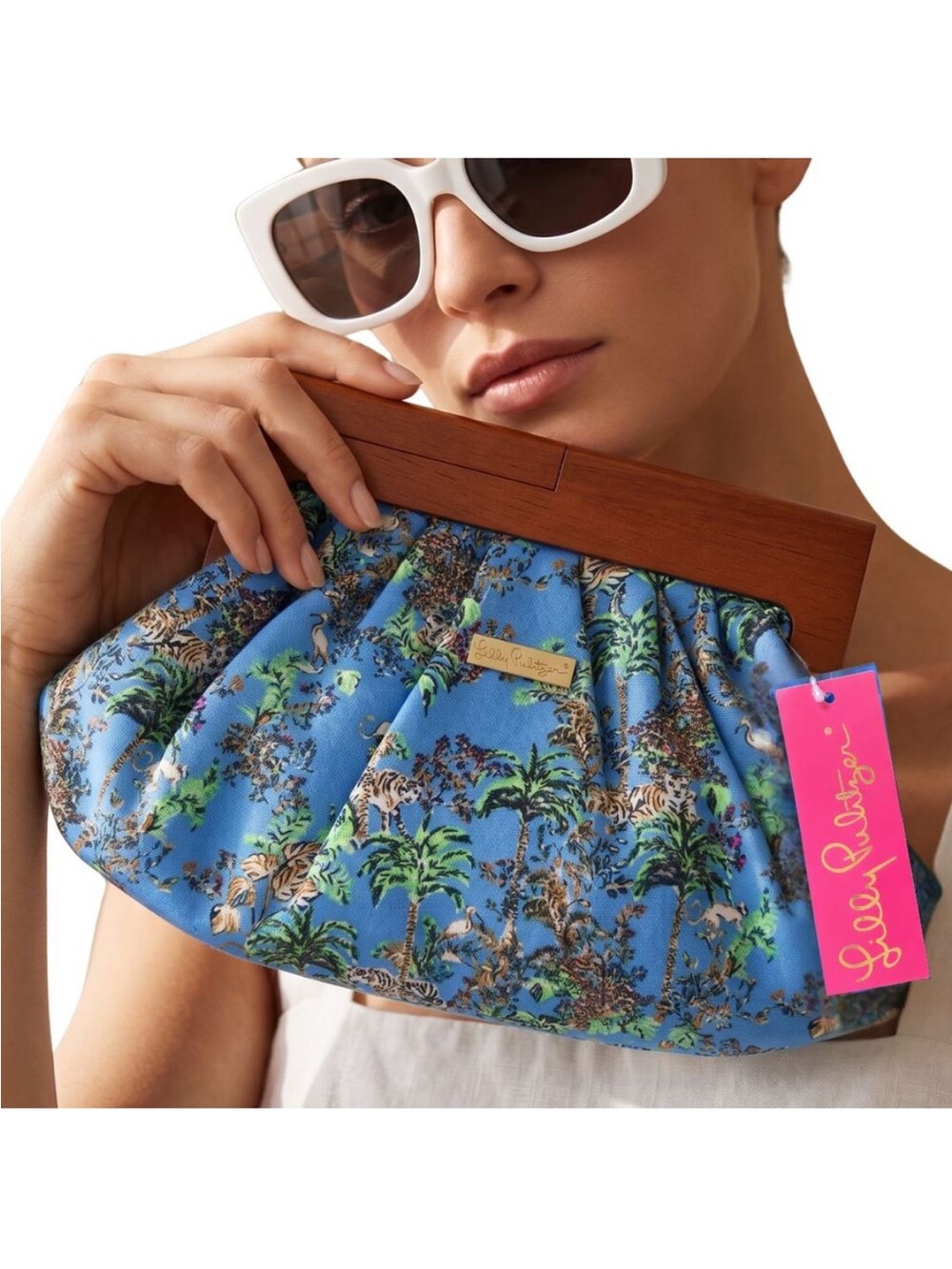 NWT Lilly Pulitzer Bermuda Clutch Blue Thistle Tiger Queen Sun Shui Shing